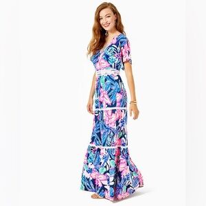 NWT Lilly Pulitzer Marbella Maxi Dress in Blue and Pink